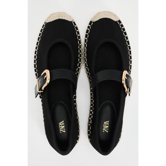 ZARA Black Espadrille Mary Janes Size 10 NWT Buckle Flats Summer It Girl Style - Picture 4 of 11